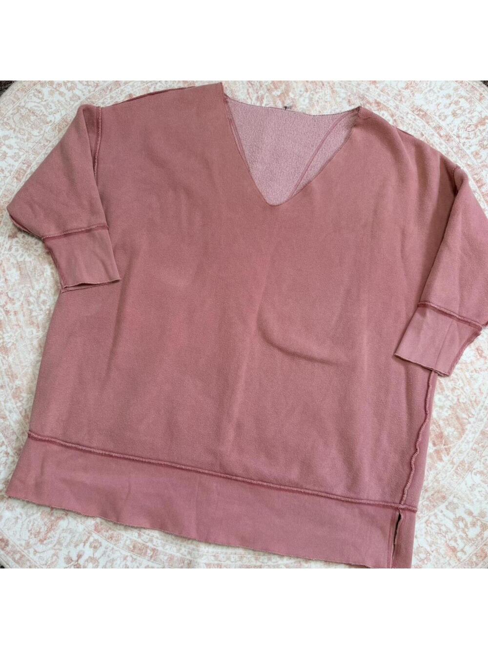 Free People Pink Oversized Sweatshirt Medium Slouchy Raw Hem